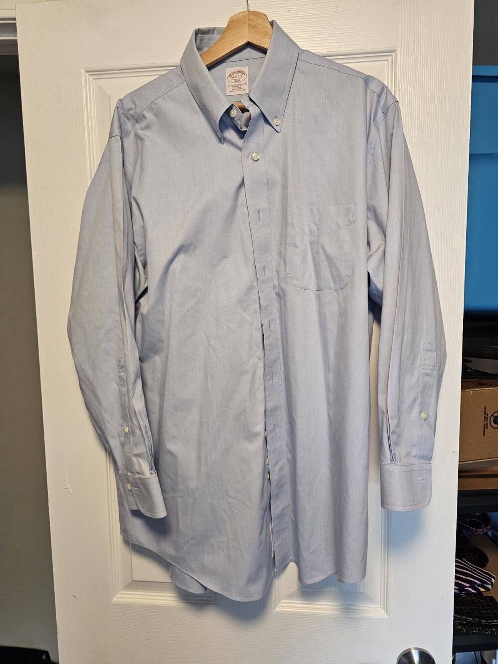 Brooks Brothers 16.5-2/3 Blue Solid Madison Fit Button Down Collar Shirt